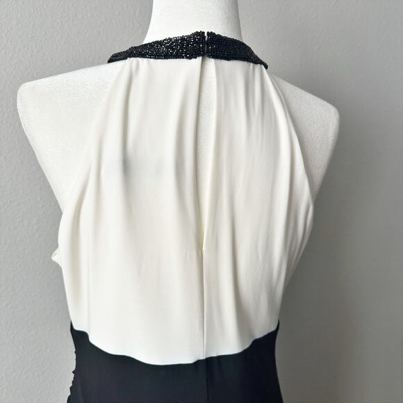 LRL Black & Cream Jersey Knit Draped Halter Formal Midi Dress Women’s Size‎ 14 - Picture 8 of 14